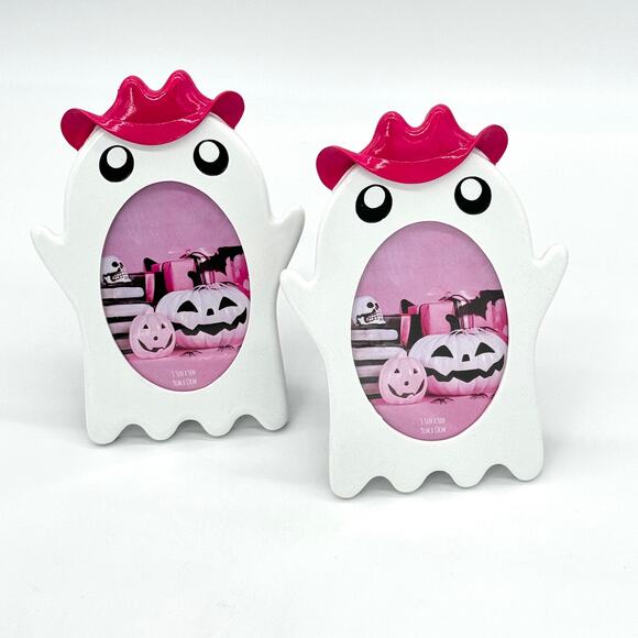 Set of 2 Isaac Jacobs Ghost Shape Pink Cowgirl Hat Picture Photo Frame Halloween - Picture 1 of 4